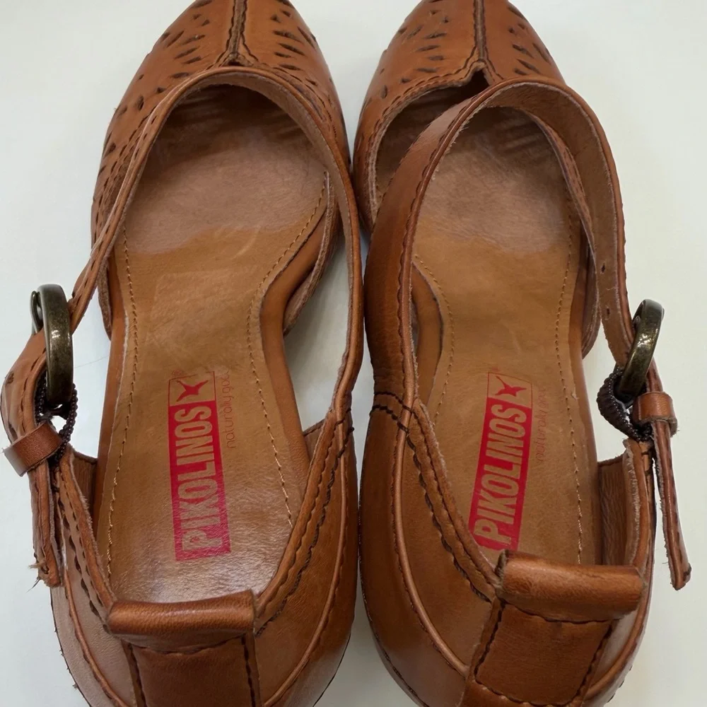 PIKOLINOS Spain Leather Comfort Heels Brown Cut-Out Ankle Strap Boho Pumps EU 37 - Picture 9 of 17